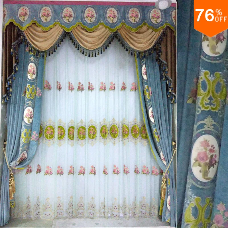 For 2.5 Meter Window Valance curtain Luxury curtains for living room And Dinning Room Hotel Mirror Flower Bl | Дом и сад