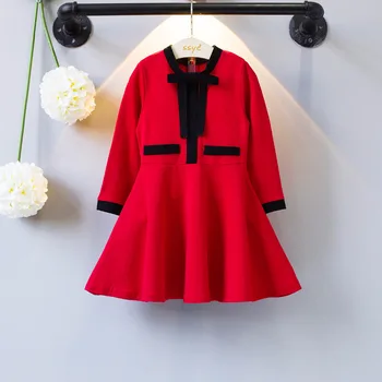 

2 3 4 5 6 Year Girls Dress 2019 New Long Sleeve Spring Autumn Kids Dresses for Girls A-line Red Bow Children Princess Clothing