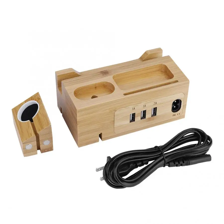 

Natural Bamboo Wood USB Charging Station Holder Bracket For Mobile Phone Watch iPad US Plug folding shelf bracket