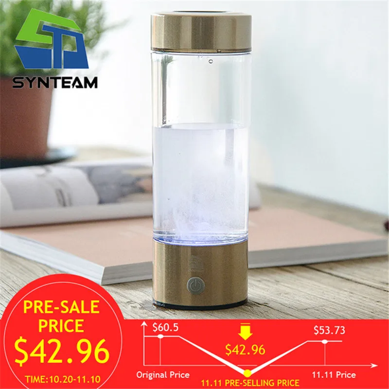 

SYNTEAM Brand Hydrogen Water Generator Alkaline Water Maker Rechargeable Portable Water Ionizer Bottle 400ml USB Line WAC007