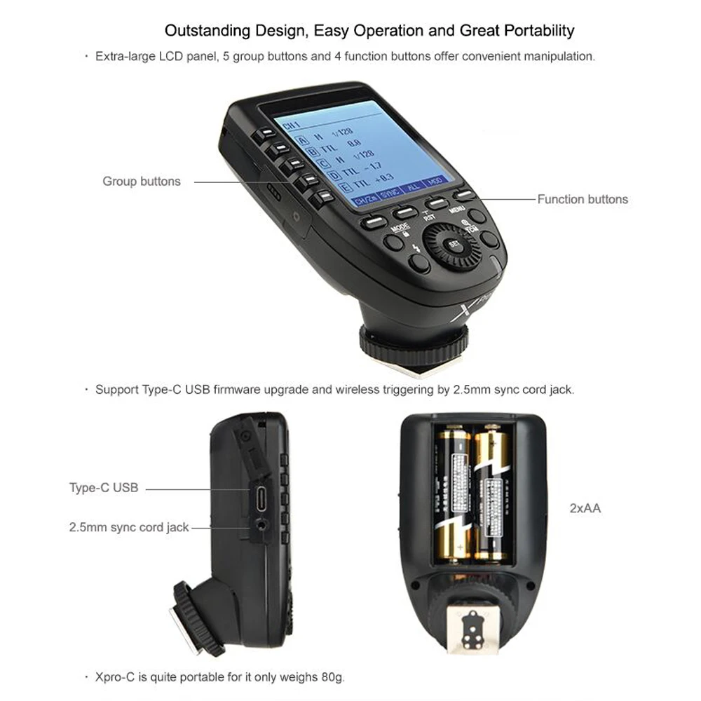 Godox Xpro TTL Wireless Flash Trigger 1/8000s HSS TTL-Convert-Manual Function Large Screen Slanted for Canon Nikon Sony Olympus