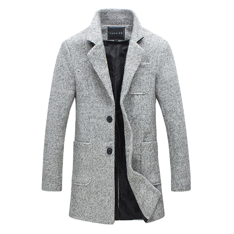 Длинный плащ Для мужчин зимняя качественная 40% шерсть бурелом насыщенный серый модные Стиль толстые теплые пальто M-5XL парка Для мужчин