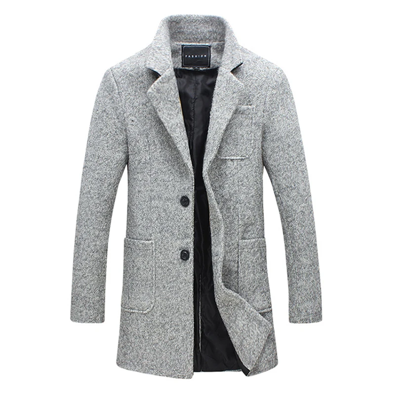 

2019 New Long Trench Men Winter Quality 40% Wool Windbreak Solid Grey Fashion Style Thick Warm Overcoat M-5XL Parka Men