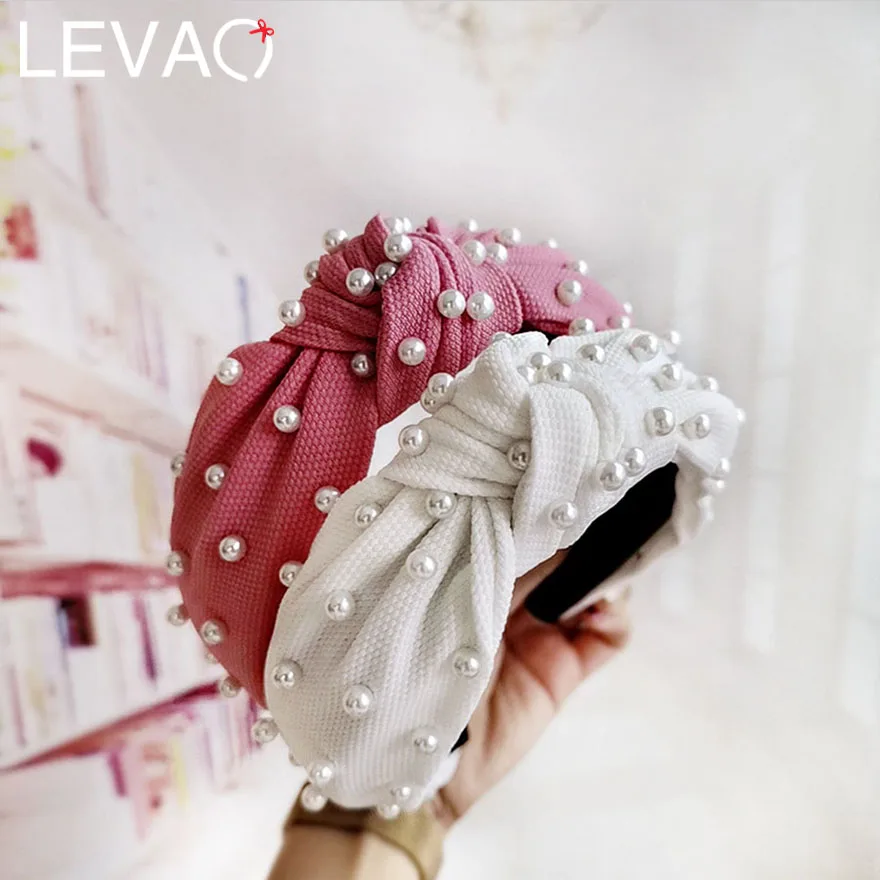 

Levao Muti-color Simple Fabric Pearls Hairbands for Women Solid Cloth Plastic Wide-edged Headbands for Girls Party Headpiece