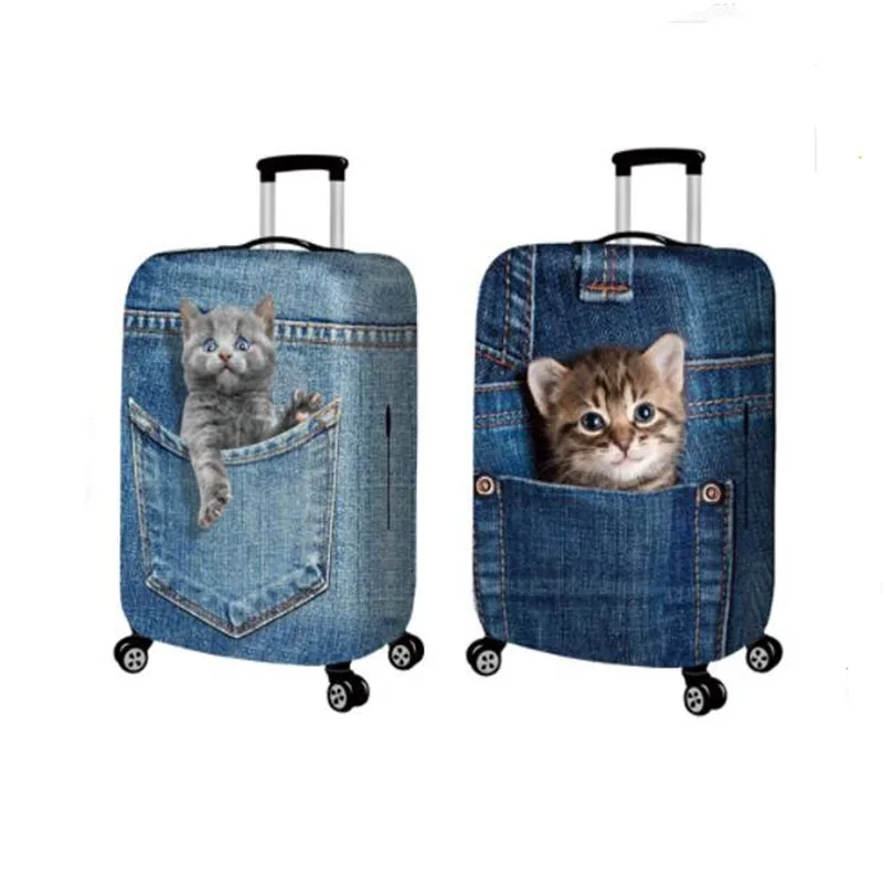 Cute animal 3D pattern suitcase protection cover 18-32 inch stretch denim printing luggage dust cover