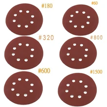 Mayitr 30 sztuk/partia 5 ''Cal tarcza szlifierska 8 otworów papier ścierny narzędzia do polerowania mieszane 60/180/320/600/800/1500 Grit narzędzia