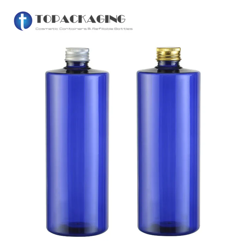 12PCS*500ML Screw Cap Bottle Blue Pastic Makeup Packing Aluminum Lid Sample Shampoo Shower Gel Essence Oil Cosmetic Container 1 bottle 24k gold original liquid for moisturizing firming brightening and desalinating fine ampoule essence 500ml