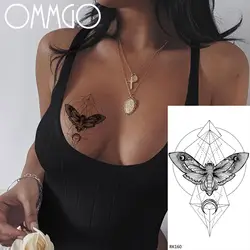 OMMGO Геометрическая цепь моли Временные татуировки для мужчин и женщин татуировка на руку стикер водонепроницаемый ромб круглый Buttterfly 3D