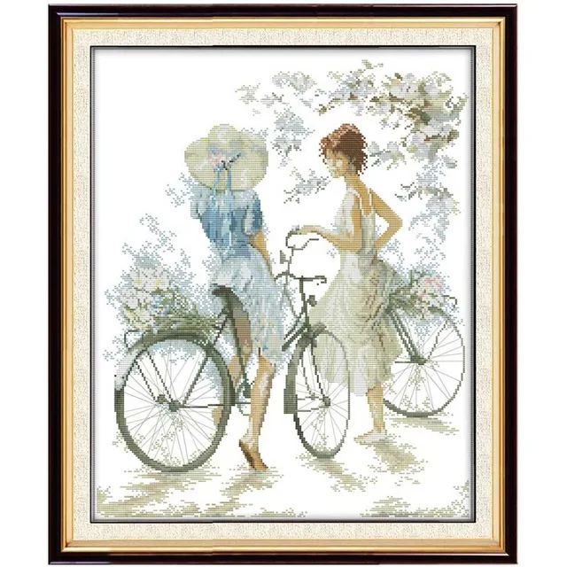 Bicycle girl Patterns Counted Cross Stitch 11CT 14CT painting Cross Stitch Set Wholesale Cross
