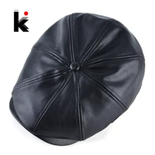 Зимние сапоги из искусственной кожи Беретки для женщин Кепки Для мужчин осень Искусственная кожа восьмиугольная Шапки для Для женщин мода уличная остроконечные Кепки Повседневное унисекс плоские шапка мужская