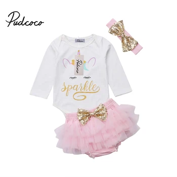 

2018 New Arrival Toddler Infant Newborn Baby Girl Unicorn Cotton Top Romper Pants Skirt Headband Outfits Clothes