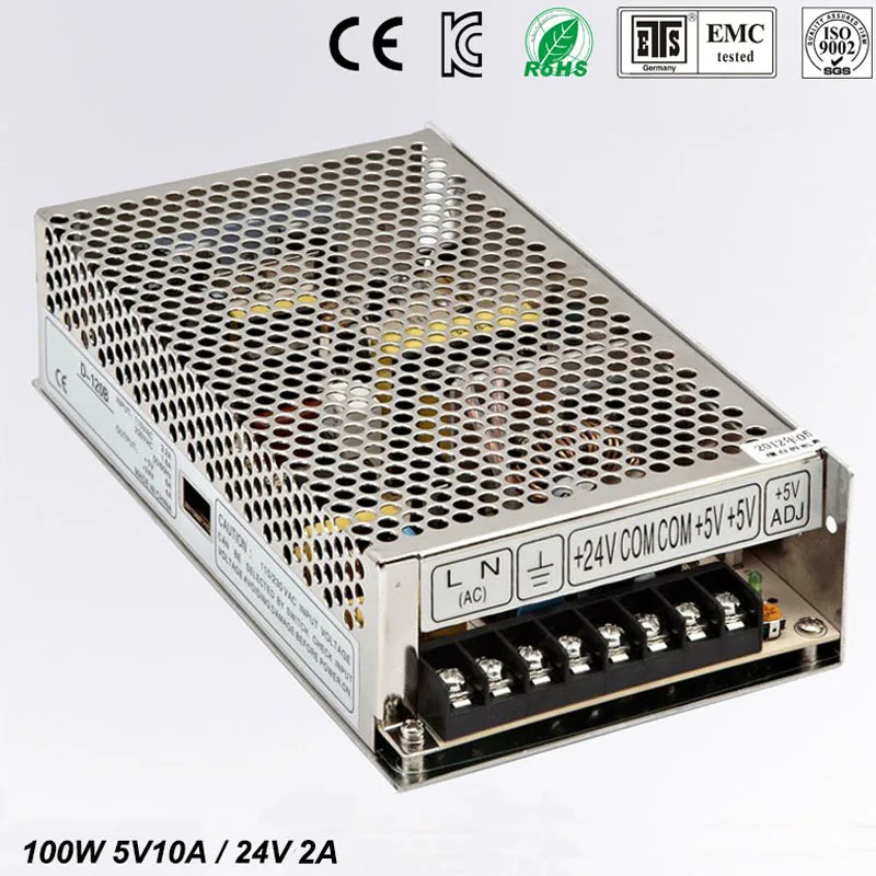 

Best quality 5V 10A 24V 2A 100W Switching Power Supply Driver for LED Strip AC 100-240V Input to DC 5V 24V free shipping