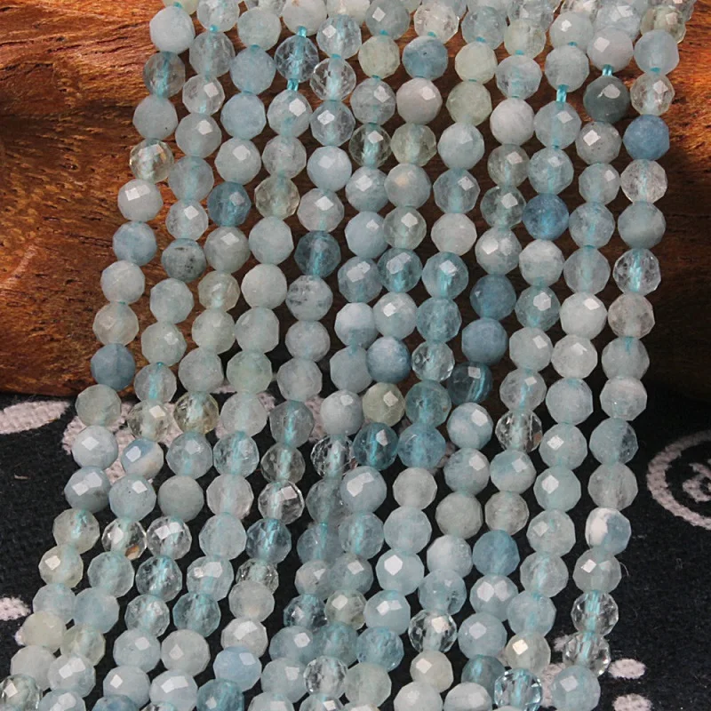 2 мм 3 мм натуральный круглый граненый Аквамариновый камень синий драгоценный камень свободные бусины DIY аксессуары для ювелирных изделий Изготовление браслета ожерелья