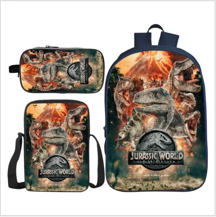 

New 3D Dinosaur Printing School Backpack 3Pcs/Set Boys Girls Children Orthopedics Rucksack Bookbag Mochila Infantil