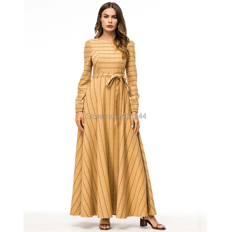 

Vestidos 2018 Plaid Abaya Kaftan Dubai Turkey Arabic Muslim Hijab Dress Abayas For Women Qatar UAE Robe Turkish Islamic Clothing