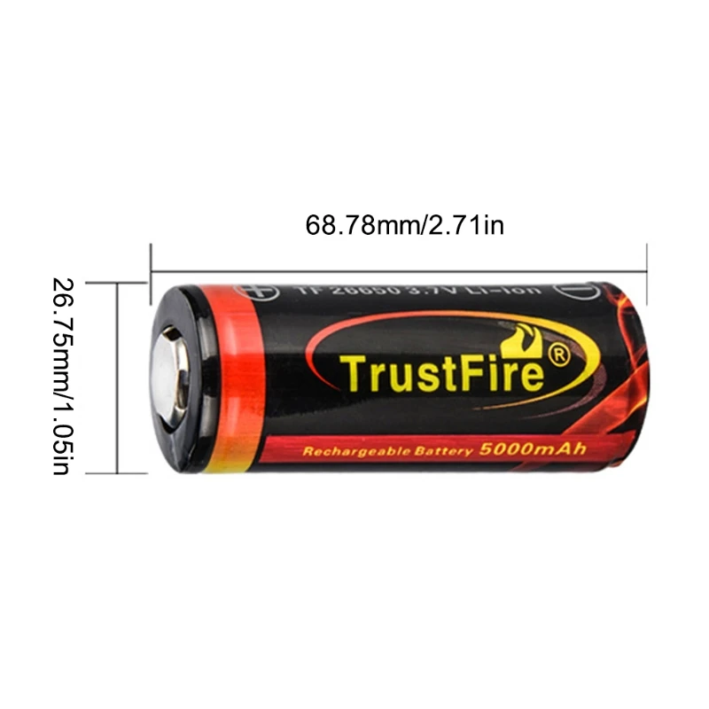 

1Pc 26650 5000mAh Li-ion 3.7V Rechargeable Battery for LED Flashlight Torch
