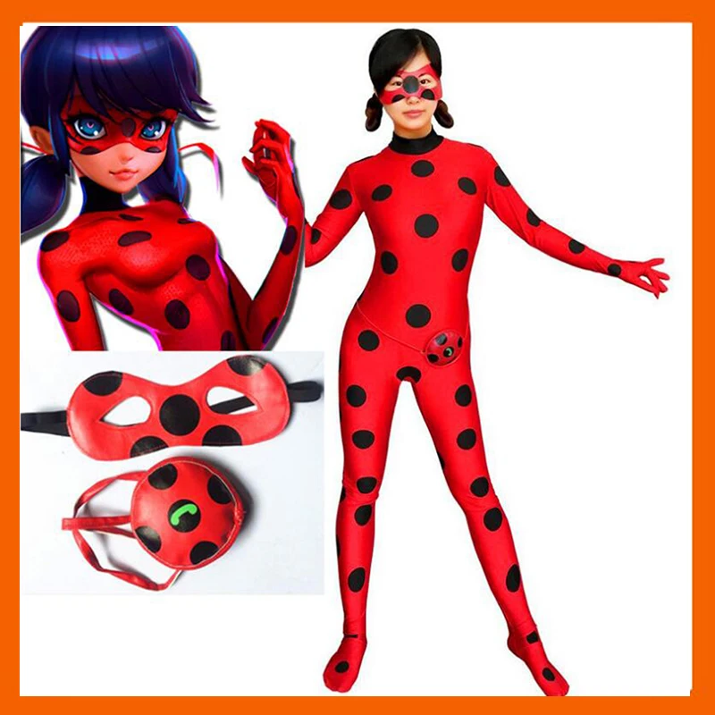 LADY BUG COSTUMES KIDS GIRLS CHILDREN SPANDEX MIRACULOUS LADYBUG CAT NOIR ADULT ROMPER HALLOWEEN FANCY DRESS