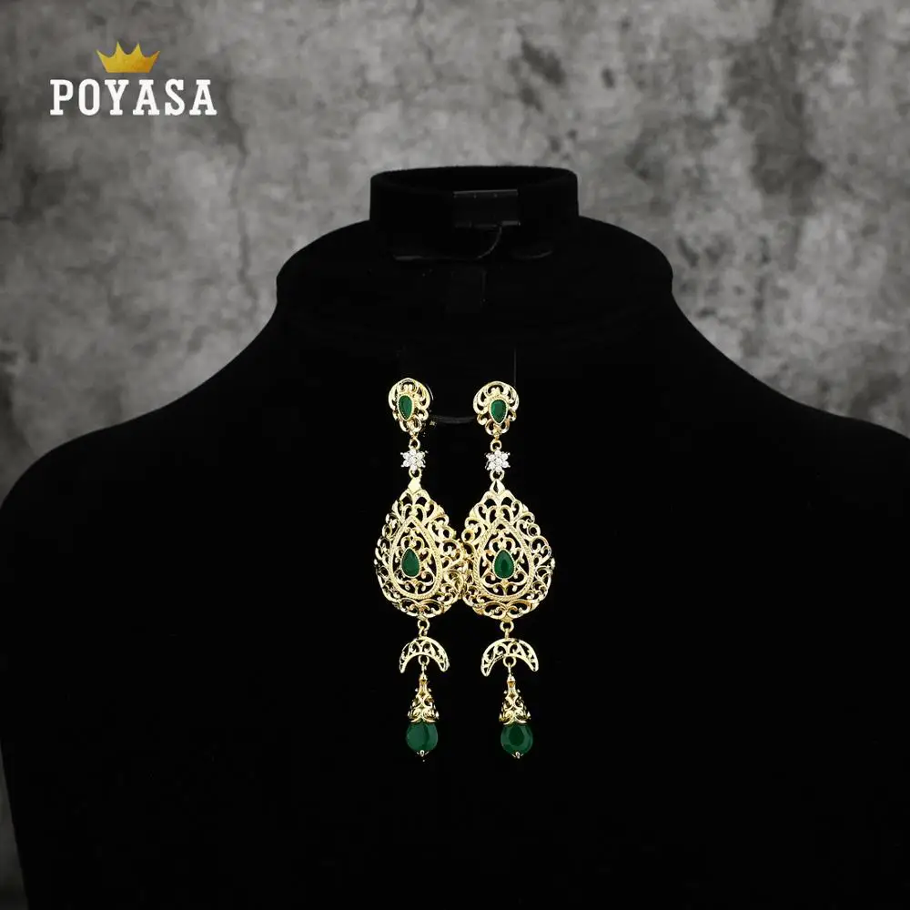 

Moroccan Caftan wedding gold earring red and green stone fashion jewelry copper high quality earring