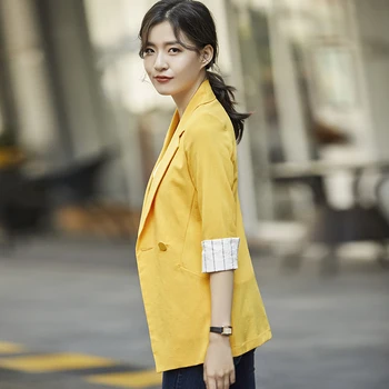 

Women Casual Blazer Three Quarter 7-point sleeves Suit Coat Single Button Notched Formal Business Slim Office Lady Blazer Coat