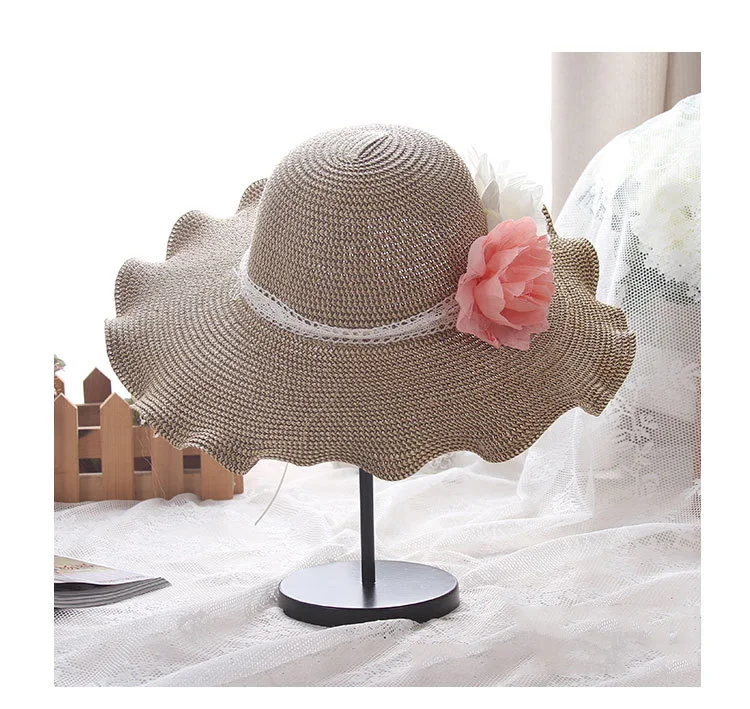 Korean Style Summer Girl Straw Hat Flower Sun Hat Outdoor Seaside Resort Beach Sun Protection Sun Hat ACA42 (23)