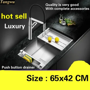 Online Free Shipping Household Luxury Fashion Mini Kitchen Manual Sink Single Trough Dish 304 Stainless Steel Hot Sell 650x420 MM