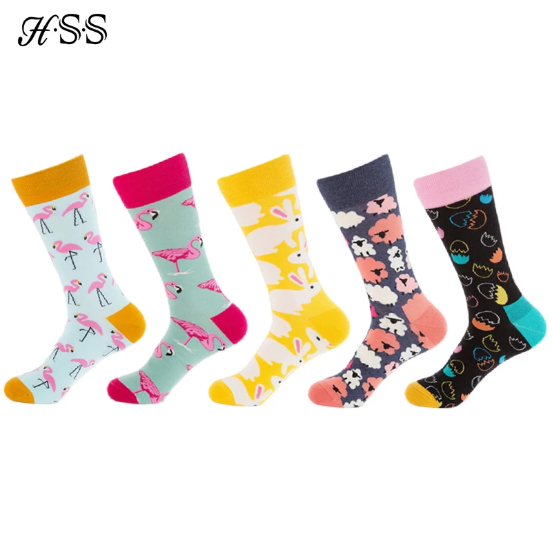 

HSS Brand Men's Cotton Socks Dress Casual Happy Socks Colorful animal Pattern Winter Long Socks For Men Gift