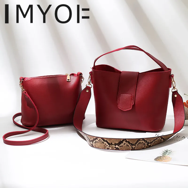 

IMYOK 2019 New Fashion Bucket Bag Girl Casual Serpentine Single Shoulder Bag Messenger Women Bag High Quality Designer Composite