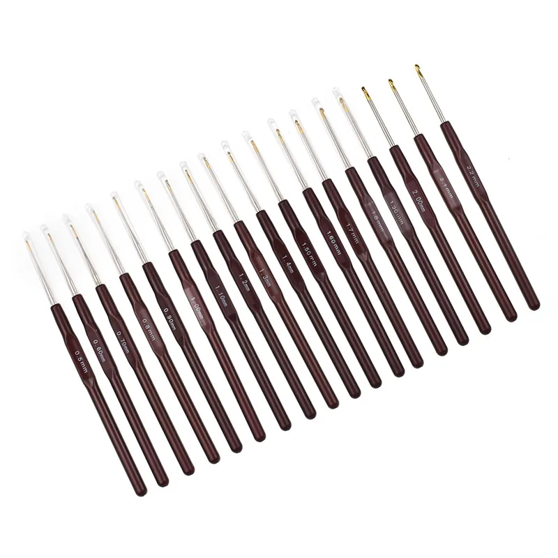 New 16pcs Plastic Handle Crochet Hooks Mix 0.5mm-2.2mm Small Size Yarn Weave Knitting Needles For Lace Dolls Crochet Needles Set (8)