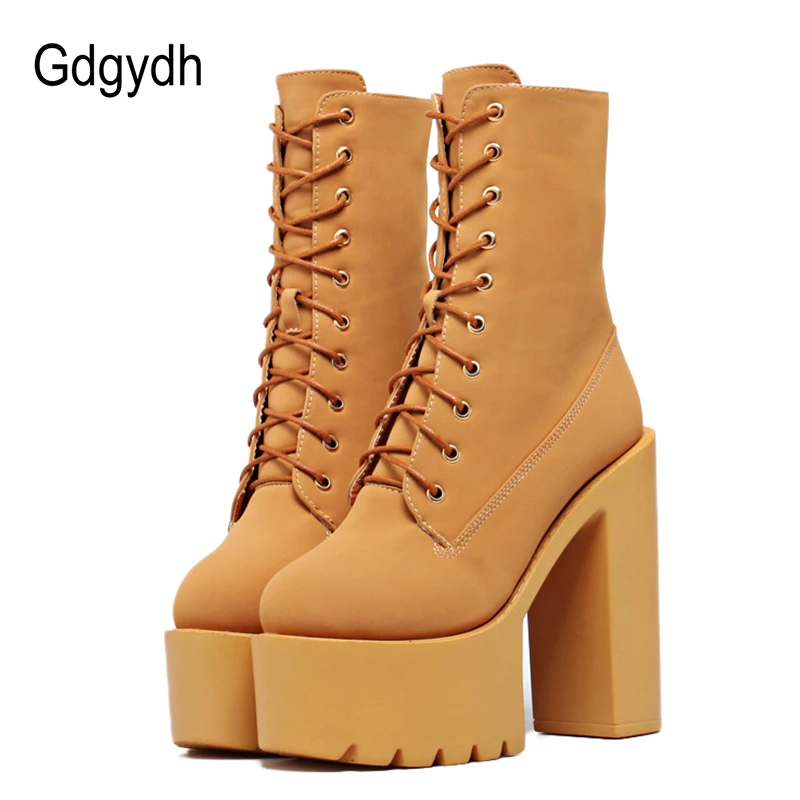 

Gdgydh Fashion Autumn Platform Ankle Boots Women Lace Up Platform Boots High Heel Ladies Casual Boots Black Winter 2018 Footwear