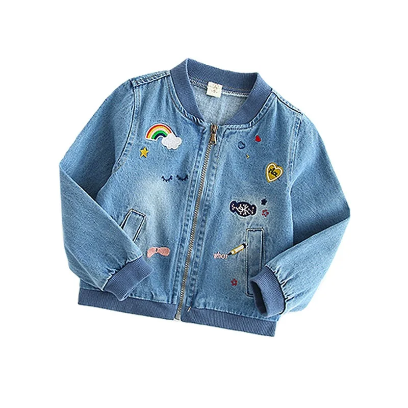 

2017 Girl's Denim Jacket Heart Printed Jeans Jacket for Girls 2-7T Children's Clothing Autumn Outerwear windbreakers for girls