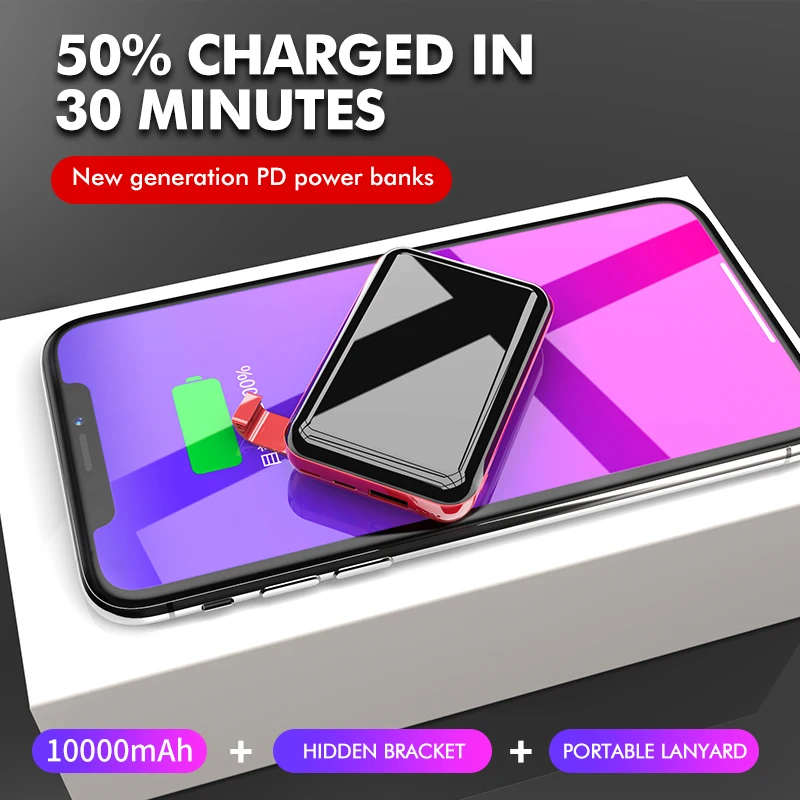 LINGCHEN 10000mA mi ni power Bank PD 3,0 быстрое зарядное устройство для iPhone Xiaomi mi 9 huawei портативное Внешнее зарядное устройство