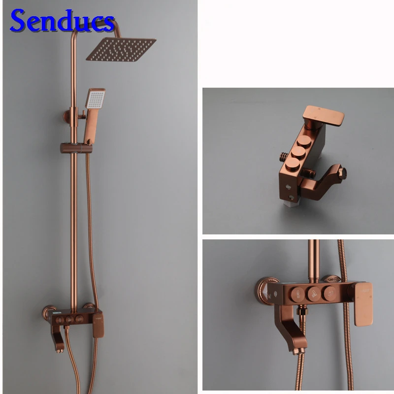 Senducs Space Aluminum Shower Set Rose Gold Bathroom System Hot Sale Single Handle | Обустройство дома