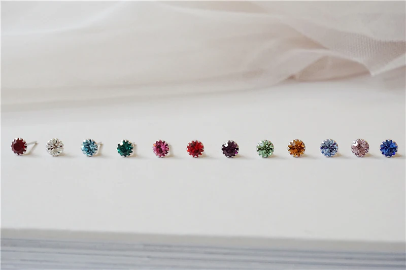 Серьги-гвоздики из чистого 925 пробы серебра, 12 цветов на выбор, 4 мм, блестящие серьги-гвоздики с кубическим цирконием для женщин и девушек