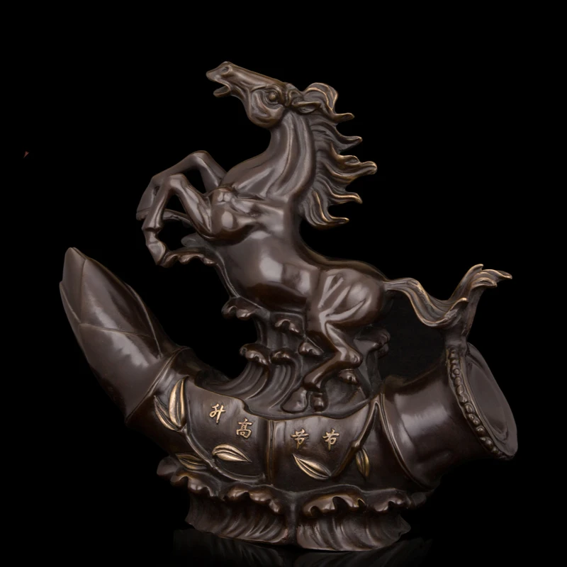 

Arts Crafts Copper Chinese ancient bronze Horse figurine fengshui Lucky Statue antiques home hotel decoration High-grade Gifts