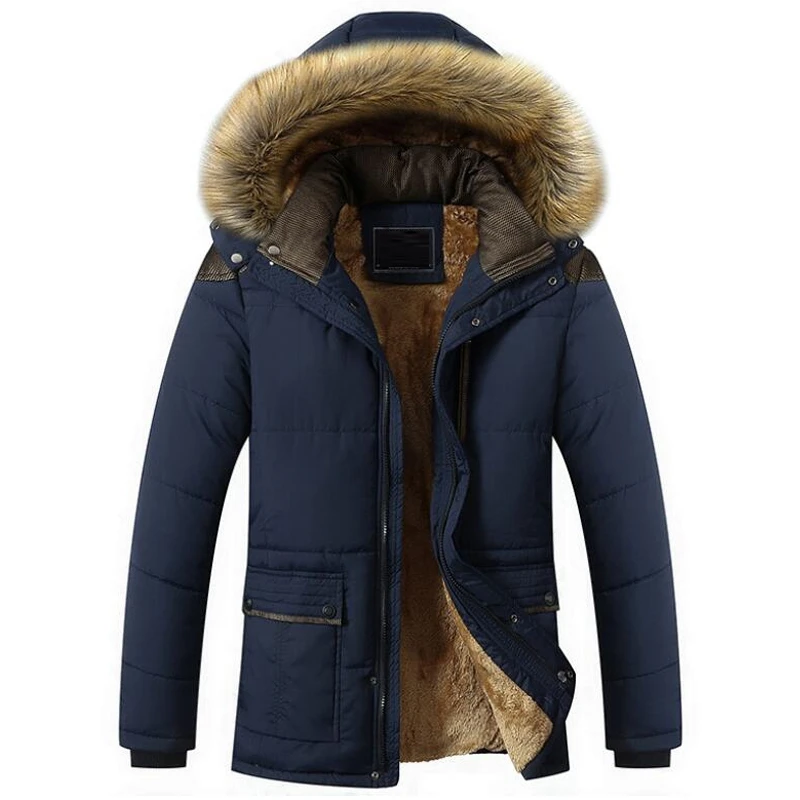 Зимнее пальто с меховым воротником, мужская куртка с капюшоном, зимняя ветрозащитная утепленная флисовая парка, мужские куртки и пальто, плюс 5XL, верхняя одежда