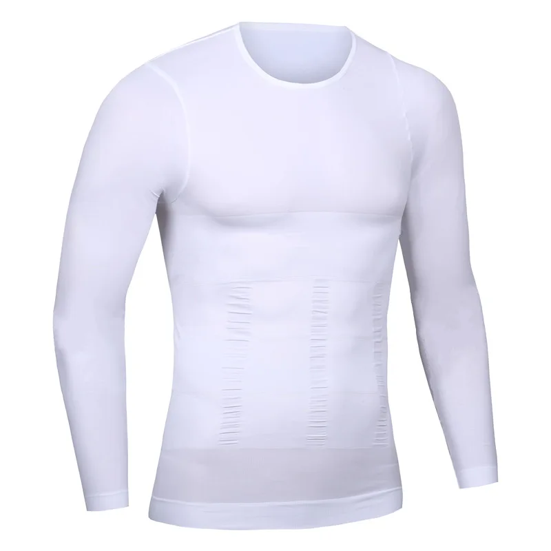 Мужские утягивающие топы для фитнеса с длинным рукавом, эластичные облегающие Abdo мужские облегающие корсетные рубашки, Корректирующее белье для похудения - Цвет: White