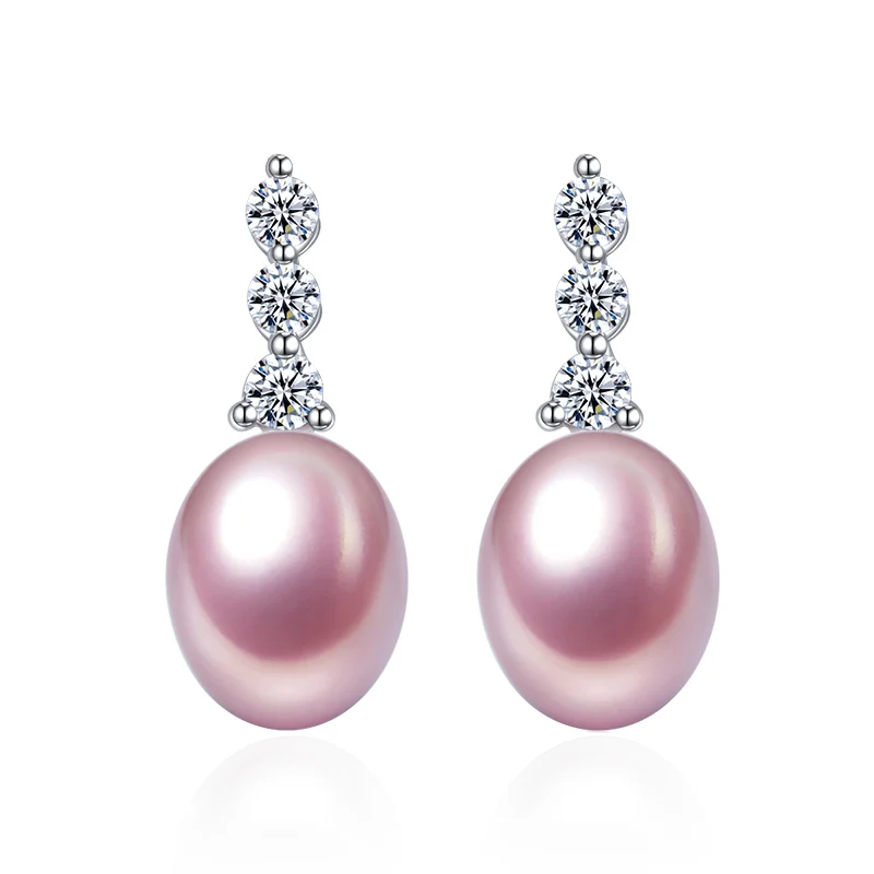 TZ2076EB purple Natural pearl silver Stud earring