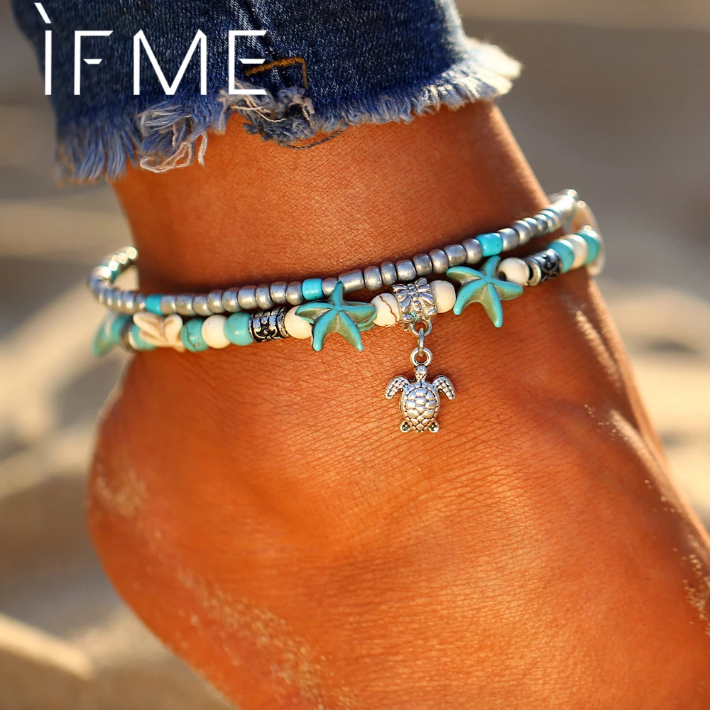 IF ME Bohemian Multiple Layers Starfish Turtle Beads Anklets For Women Vintage Boho Shell Chain Anklet Bracelet Beach Jewelry IF ME Bohemian Multiple Layers Starfish Turtle Beads Anklets For Women Vintage Boho Shell Chain Anklet Bracelet Beach Jewelry