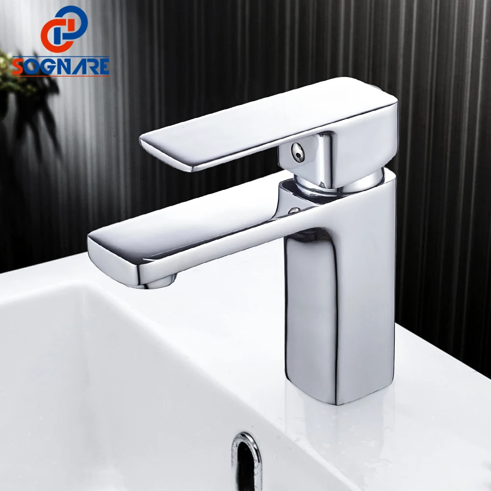 

SOGNARE Chrome Bathroom Basin Sink Faucet Single Handle Single Hole Sink Mixer Tap Cold and Hot Bathroom Vanity Water Crane Tap