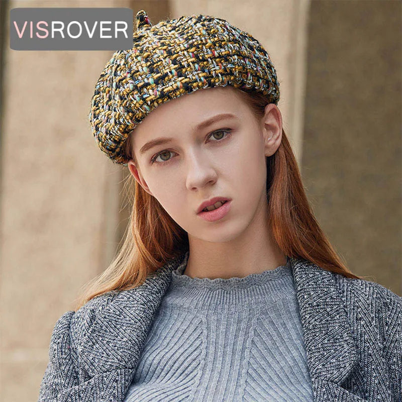 VISROVER головные уборы для женщин весна осень период 2018 новый вязаный плед твидовый