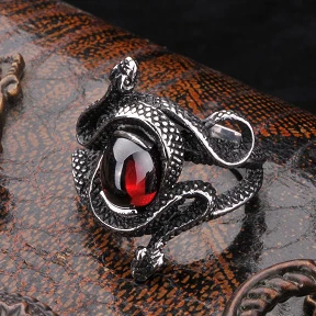 

JHNBY High quality men Punk ancient Snake Rings 316L Titanium steel AAAAA Zircon Red Gem Finger Ring Stone Fashion Jewelry