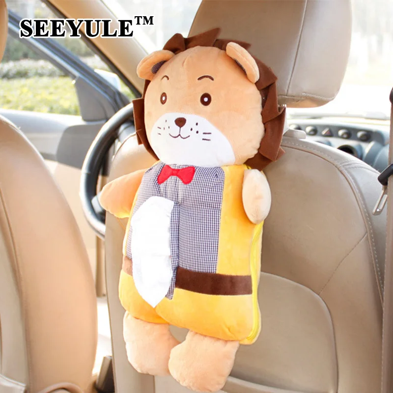 

1pc SEEYULE Fashion Cute Cartoon Style Car Tissue Box Seat Back Organizer Arm Rest Storage Bag Lion Bear Panda for Car Home Use