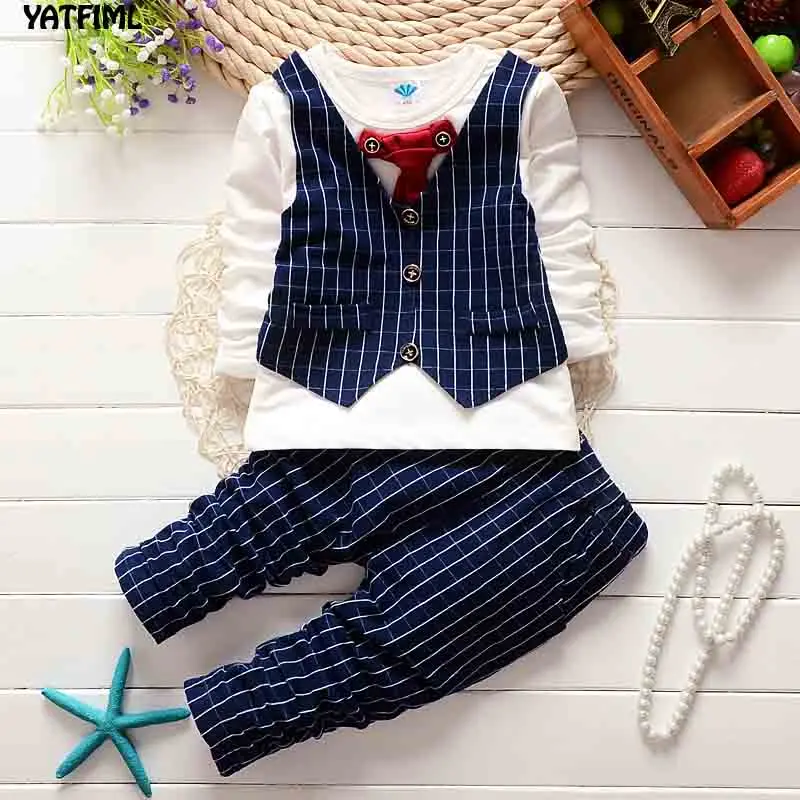 YATFIML summer Formal Children's clothes for boys Lattice baby boys suit kids blazers boy suit for weddings prom 9M-3T - Цвет: navy