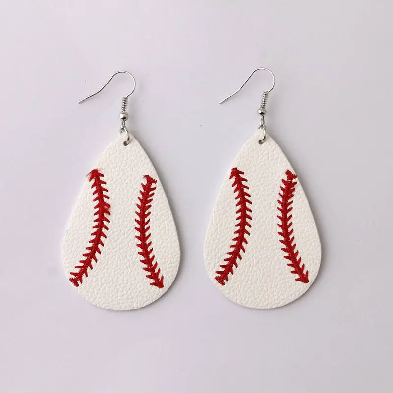 

New Fashion Embroidered Leather Baseball Dangle Water Drop Earrings Sports Statement Teardrop Earrings For Women