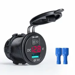 2019 USB гнездо автомобильного зарядного устройства Мощность Зарядное устройство синий светодиодный Напряжение Дисплей вольтметр Зарядное