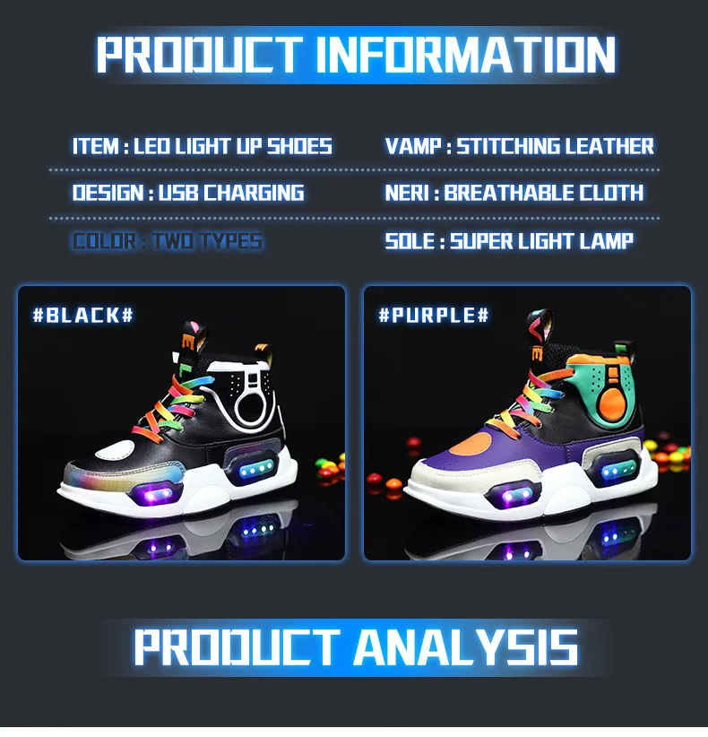 2019 New USB Charging Basket Children Led Shoes Boys With Light Up Casual Kids Shoes Girls Sneakers Glowing Shoes Genuine Leather  (6)