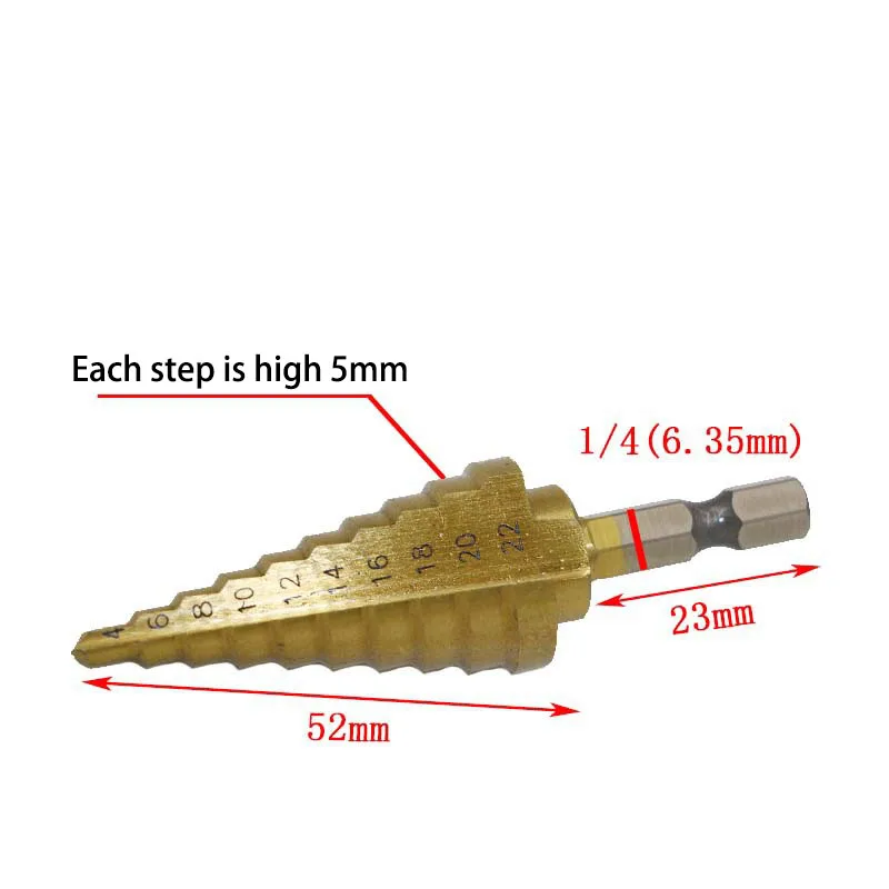 1 шт. шестигранный титановый шаг конус сверло 4-22 мм отверстие резак HSS 4241 для листового металла деревянные инструменты для сверления DT6