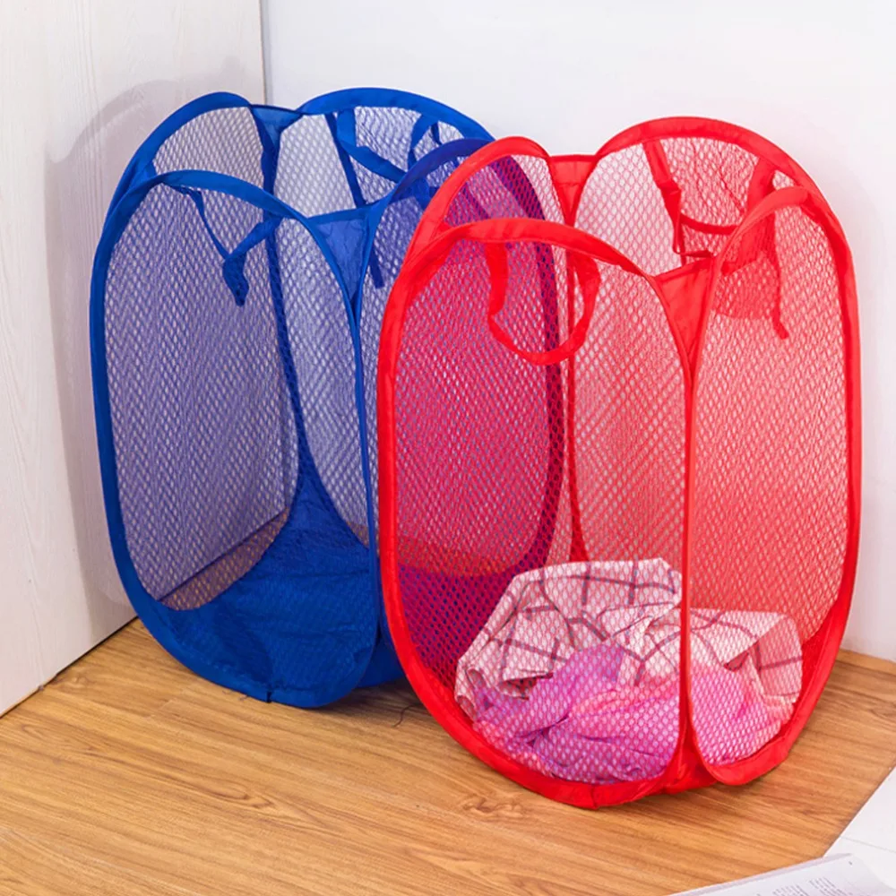 Foldable Mesh Washing Basket Laundry Bag Bin Hamper Storage G1R2 