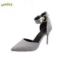 Metal Buckle Design Concept 2017 New Word With Fine Rome High-heeled Shoes