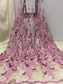 

Latest African Lace Fabric 2018 High Quality Nigerian Lace Fabric 2019 Cord Tulle French Laces Fabrics With Sequins